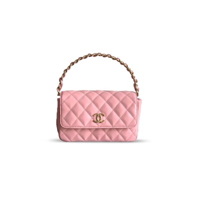 CHANEL HANDLE FLAP BAG PATENT CALFSKIN & GOLD METAL PINK 496583 (18.5*10.5*8cm)